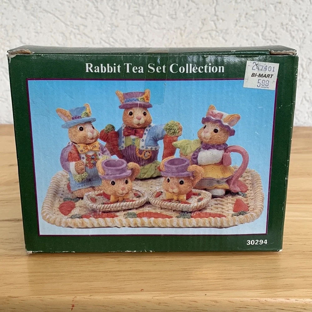 Vintage resin Rabbit Tea Set Collection   In original packaging. Whimsical decor